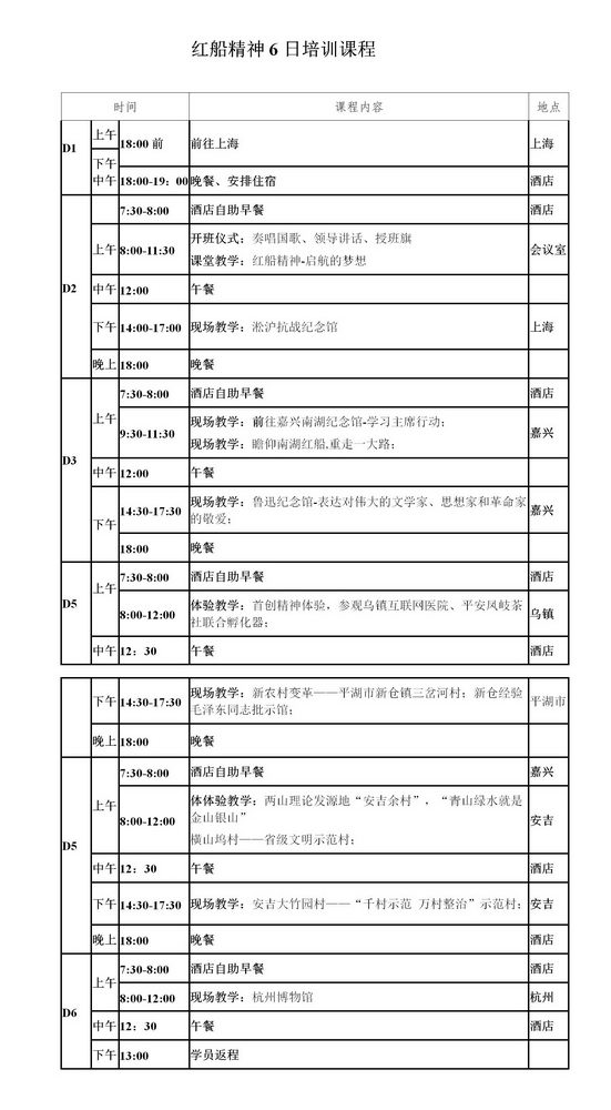 红船精神6日培训课程