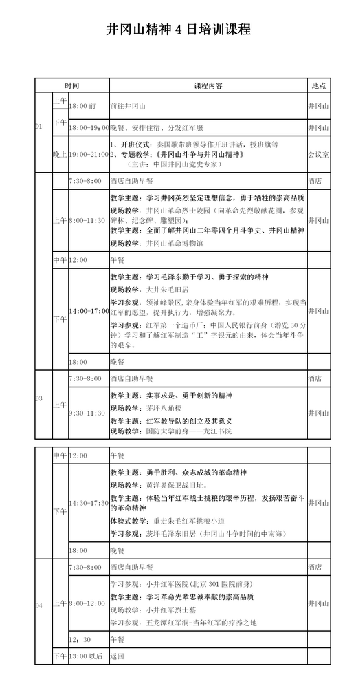 井冈山精神4日培训课程