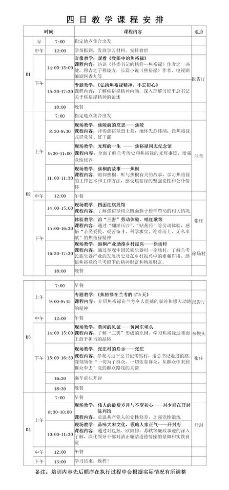 焦裕禄精神4日教学课程安排