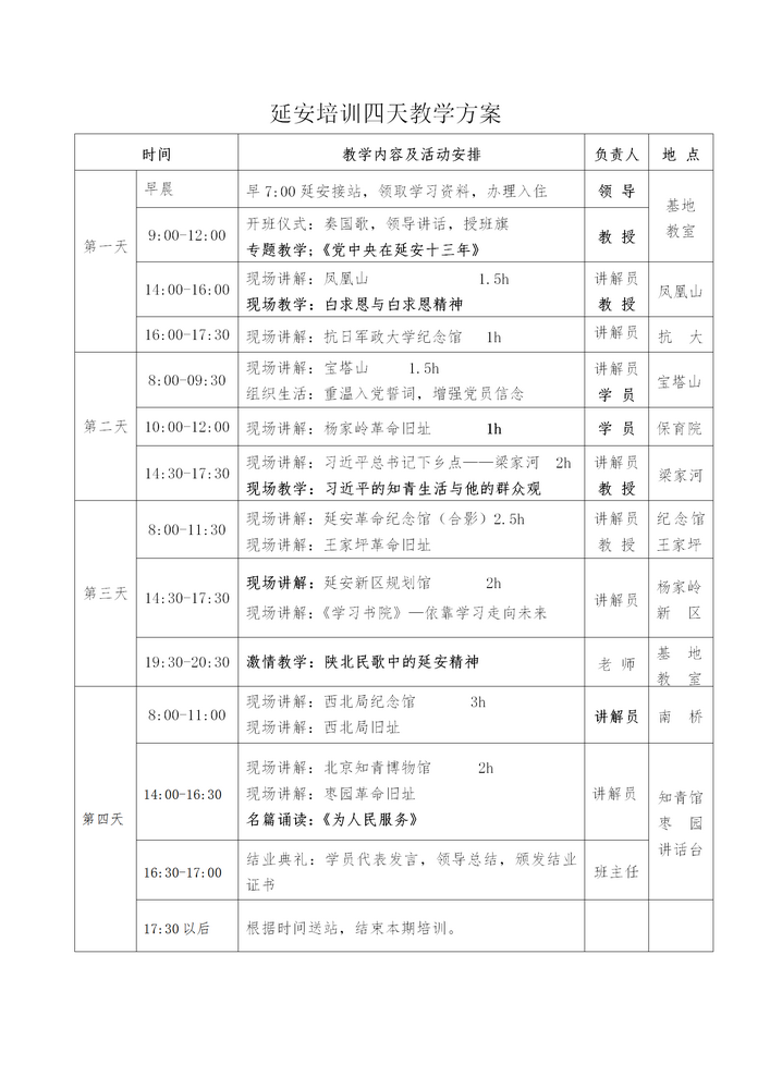 延安精神4日培训课程