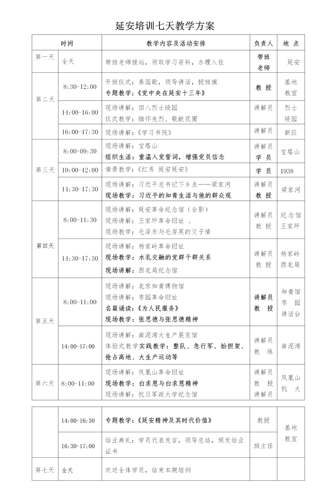 延安精神7日培训课程