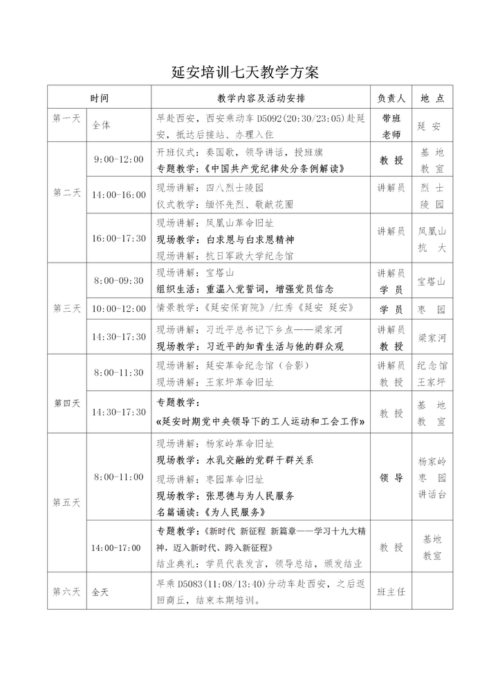 延安精神6日培训课程