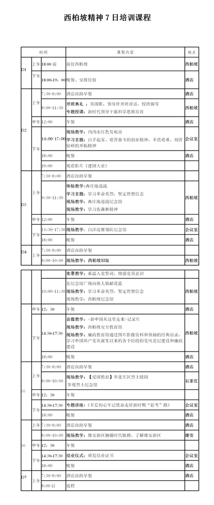 西柏坡精神7日培训课程