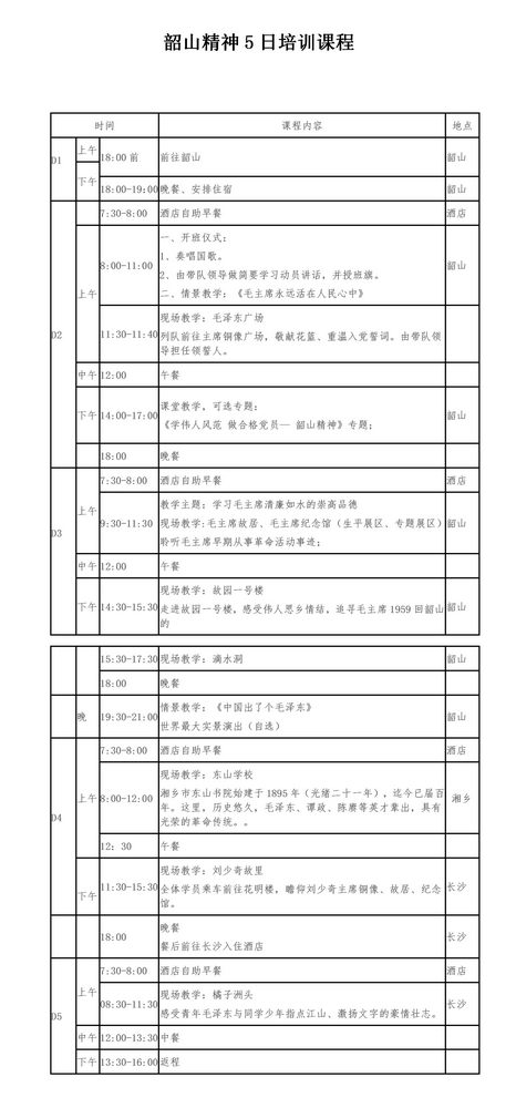 韶山精神5日培训课程