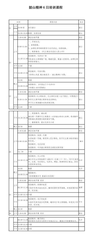 韶山精神6日培训课程