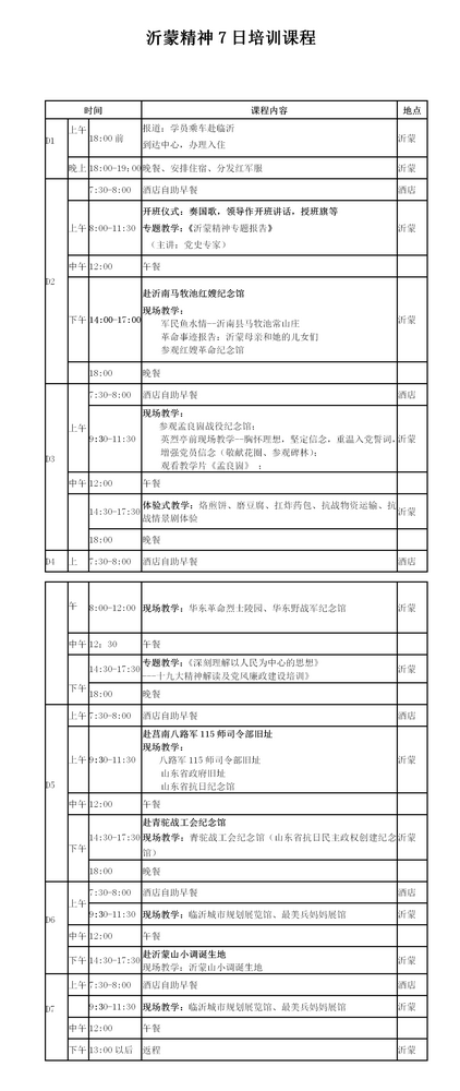 沂蒙精神7日培训课程