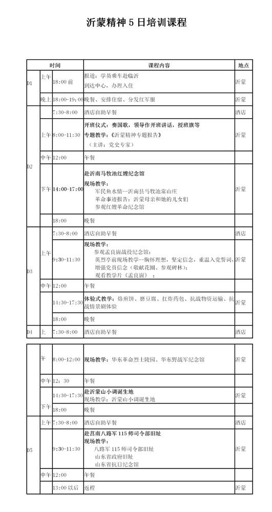 沂蒙精神5日培训课程