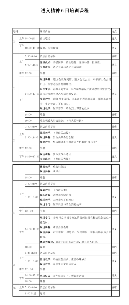 遵义精神6日培训课程